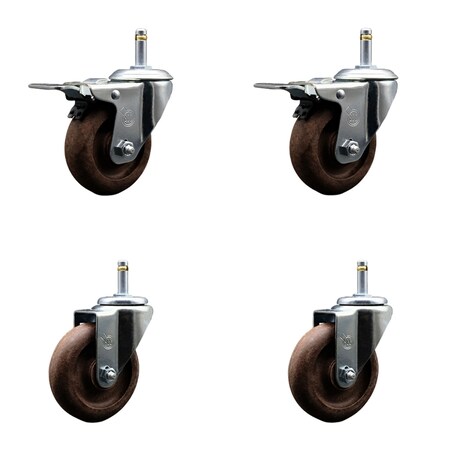 Service Caster 4 High Temp Glass Filled Nylon 7/16'' Stem Caster Set 2 Total Lock Brakes, 4PK SCC-GRTTL20S414-GFNSHT-716138-2-S-2